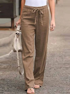 Leinenhose mit Gürtel für Damen in Braun