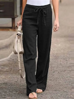 Leinenhose mit Gürtel für Damen in Schwarz