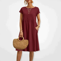 Anabella - Bequemes Sommerkleid mit Taschen in Weinrot