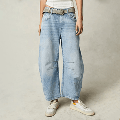 Damen High-Waist Cropped Jeans Hose in Hellblau