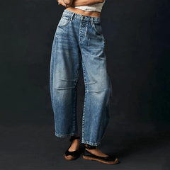 Damen High-Waist Cropped Jeans Hose in Dunkelblau