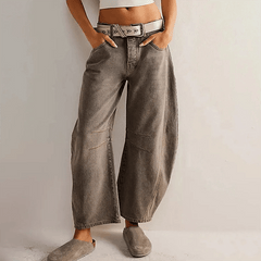 Damen High-Waist Cropped Jeans Hose in Grau
