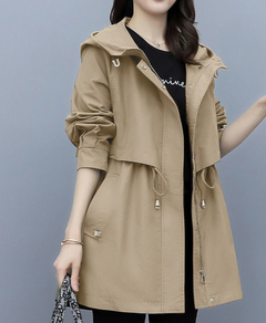 Lisa | Langer Wasserdichter Trenchcoat mit Kapuze in Beige