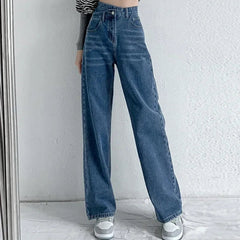 Laura | Entspannte Mom Jeans mit weitem Bein in Dunkelblau