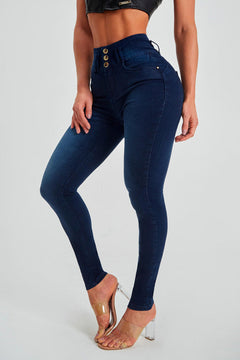 Lea - Hochtaillierte Skinny Jeans für Damen in Dunkelblau