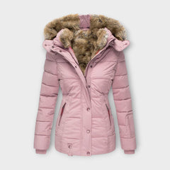 Emyra – Winterjacke mit Fellkapuze in Rosa