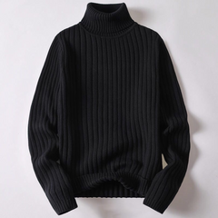 Rollkragenpullover aus Merinowolle für Herren in Schwarz