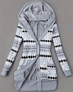 Emma | Gemusterte Kapuzen-Strickjacke für Damen in Grau