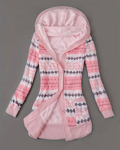 Emma | Gemusterte Kapuzen-Strickjacke für Damen in Rosa