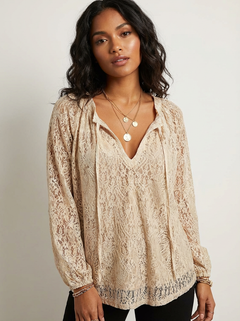 Luftige Spitzenbluse mit bohemian Ausstrahlung - Kelly in Khaki