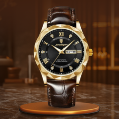 Windsor | Lederarmband-Quarzuhr in Gold Schwarz