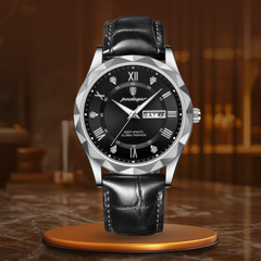 Windsor | Lederarmband-Quarzuhr in Silber Schwarz