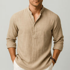 Sven | Herren Sommer Leinen Henleyshirt in Khaki