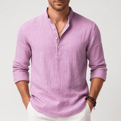 Sven | Herren Sommer Leinen Henleyshirt in Helllila