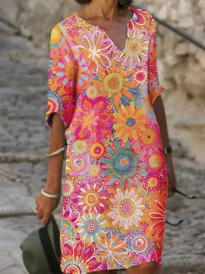 V-Ausschnitt Florales Midikleid für Damen
