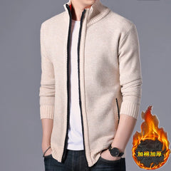 Zip-Dickstrickjacke in Beige
