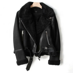 Macie - Lederjacke mit Sherpa-Futter in Schwarz