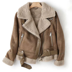 Macie - Lederjacke mit Sherpa-Futter in Braun