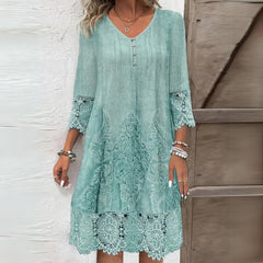 Paula | Damen Boho Langarm Midikleid in Grün