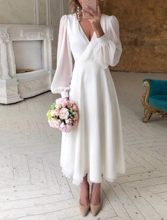 Damen Festliches Hochzeitsgast Midikleid in Weiß