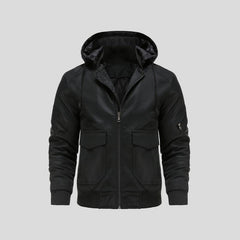 Gottlieb® | Kapuzenlederjacke in Schwarz