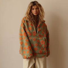 Vellina™ - Blommig Warmer Fleece-Pullover in Orange