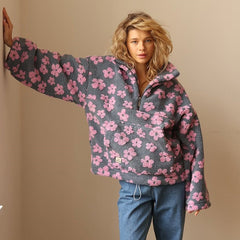 Vellina™ - Blommig Warmer Fleece-Pullover in Rosa