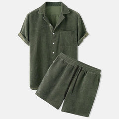 Cayson - Herren Cord-Shorts und Hemd Set in Grün