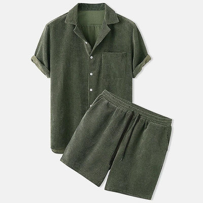 Cayson - Herren Cord-Shorts und Hemd Set