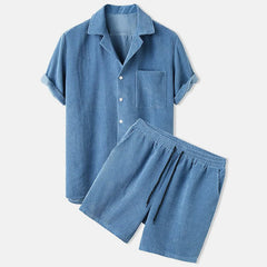 Cayson - Herren Cord-Shorts und Hemd Set in Hellblau