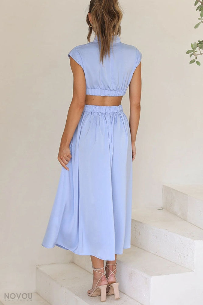 Marianne- Elegantes Sommer Midikleid mit Rollkragen und Taillenausschnitt