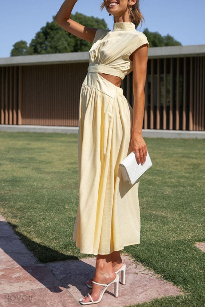 Marianne- Elegantes Sommer Midikleid mit Rollkragen und Taillenausschnitt