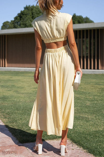 Marianne- Elegantes Sommer Midikleid mit Rollkragen und Taillenausschnitt