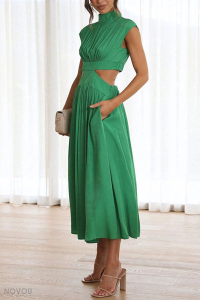 Marianne- Elegantes Sommer Midikleid mit Rollkragen und Taillenausschnitt
