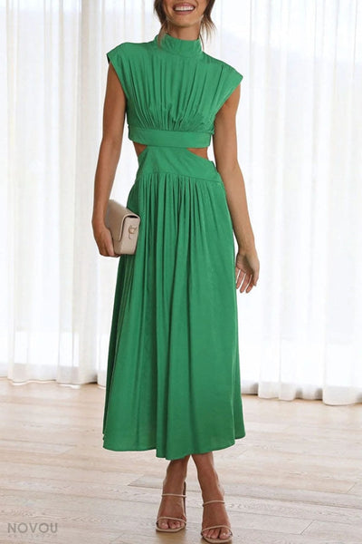 Marianne- Elegantes Sommer Midikleid mit Rollkragen und Taillenausschnitt