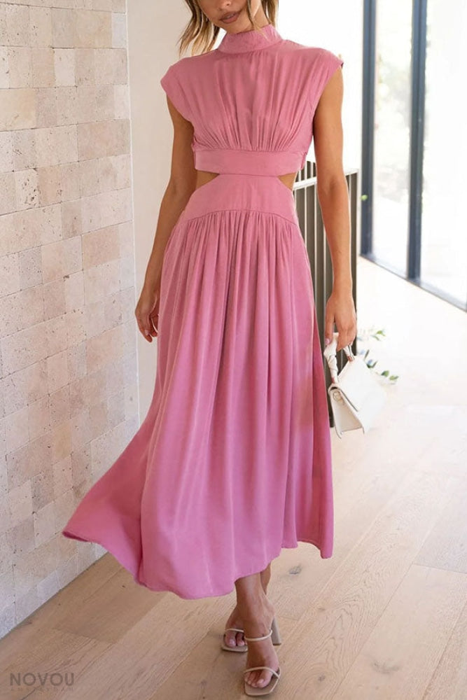 Marianne- Elegantes Sommer Midikleid mit Rollkragen und Taillenausschnitt
