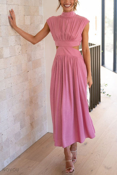 Marianne- Elegantes Sommer Midikleid mit Rollkragen und Taillenausschnitt