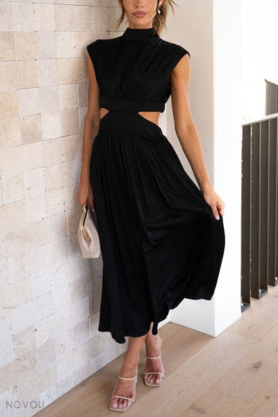 Marianne- Elegantes Sommer Midikleid mit Rollkragen und Taillenausschnitt