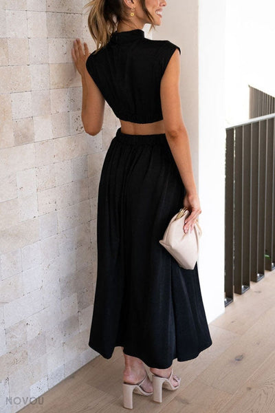 Marianne- Elegantes Sommer Midikleid mit Rollkragen und Taillenausschnitt