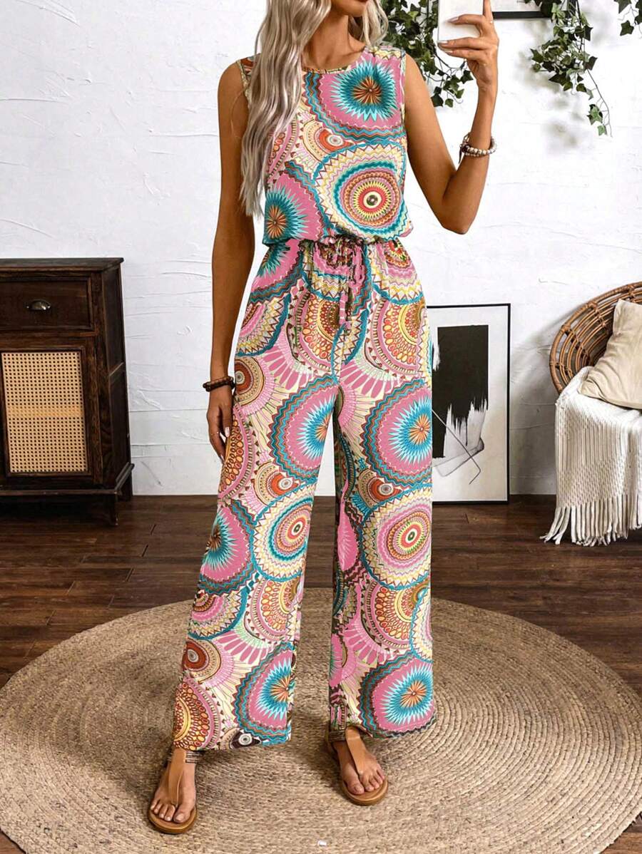 Marlene – Damen Jumpsuit Ärmellos Bedruckt Für Sommerurlaub
