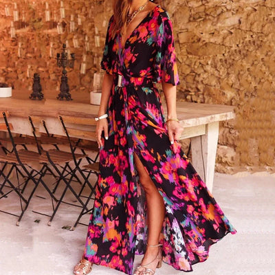 Vina - Stylisches bedrucktes Maxikleid mit Schlitz