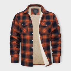 Klaus - Gefütterte Karo-Hemdjacke in Orange