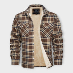 Klaus - Gefütterte Karo-Hemdjacke in Braun