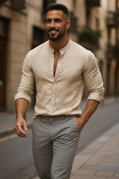 Jarle | Herren Leinen Langarmhemd in Beige