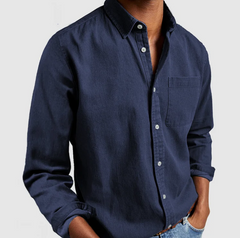 Edmund | Regular-Fit Langarm Langarmhemd in Marineblau