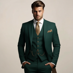Spencer | Einreihig Strukturiert Dreiteiliges Anzugset in Teal Grün