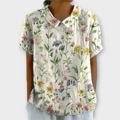 Michelle | Florale Eleganz Sommer Kurzarmbluse in Weiß