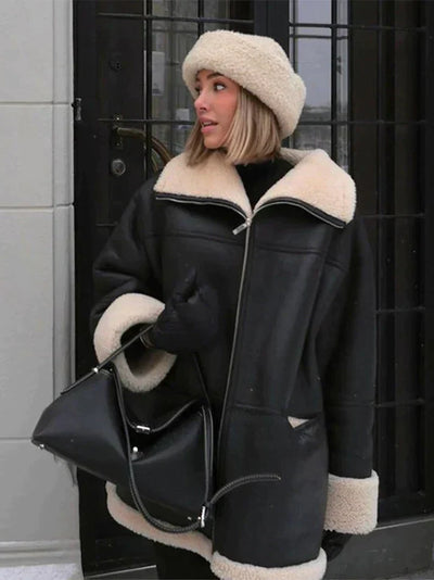 Schwarze Fleece Jacke für Damen | Winter
