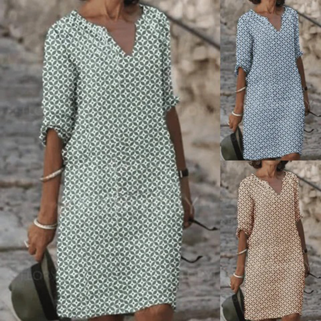 V-Ausschnitt Bedrucktes Midikleid für Damen