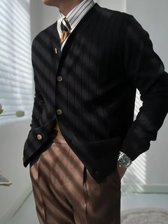 DUSTIN - FEINSTRICK-STRICKJACKE in Schwarz